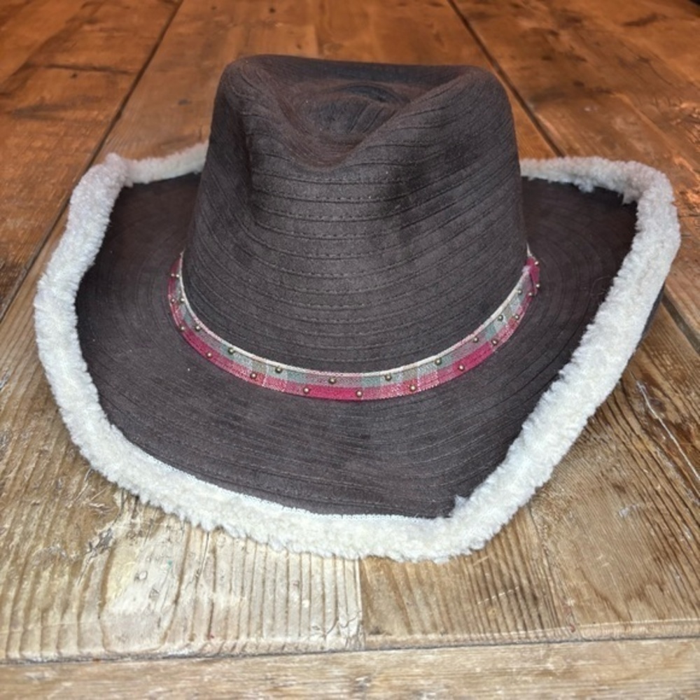 LONGABERGER HOMESTEAD Brown Cowboy Hat w/Faux Fur Trim - OSFA